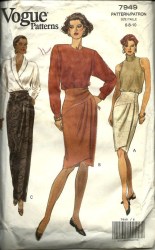 7949 VOGUE 1990 EASY STRAIGHT RAISED WAIST SHAPED OVERLAY DRAP SKIRT PATTERN 12-16 UNCUT